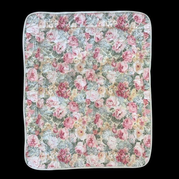 PAIR Std Quilted Floral Pillow Shams by Croscil - Pink Roses Violets Cottagecore - Picture 4 of 9